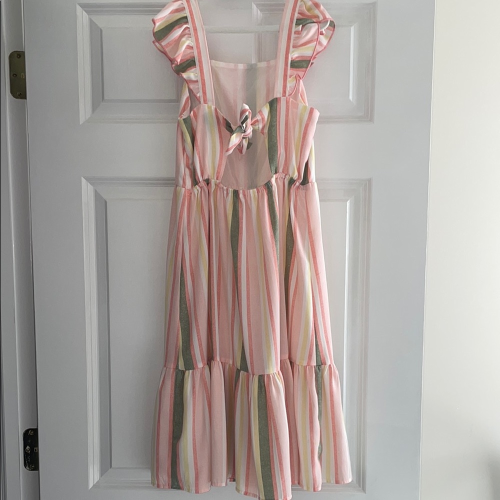 lilt Pink Striped Ruffle Shoulder Sundress - Picture 3 of 4
